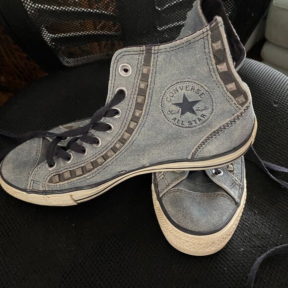 CONVERSE Chuck Taylor ALL STAR Blue Suede Metal Studs Hightop Sneakers - 10 - Picture 1 of 4